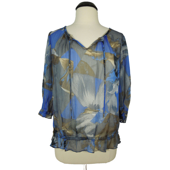 LORENZA BLAU Blouse size 36 Sheer Print Fabric 3/4 Sleeves - Picture 1 of 6